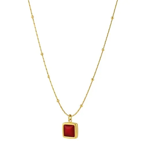 Sanixa Karma NH11277410 Halskette mit Anhänger Damen Gold Edelstahl vergoldet Rot 40 cm Kette verstellbar modern Damenhalskette Karabinerverschluss Wasserfest hypoallergen (Rot)