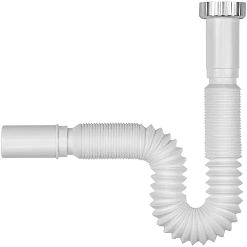 Schläfer 439307 | Universeller flexibler Siphon für Waschtischablauf G 1 1/4 (Zoll), Ablauf Ø 32mm, Ablaufschlauch, kompressibler S-Siphon, ausziehbarer Schlauch 340-750mm