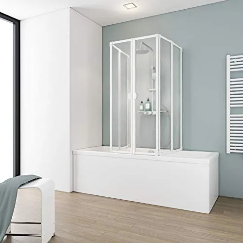 Schulte Duschabtrennung faltbar für Badewanne 70-80 cm - Duschkabinen & -wände: 2,4 mm starkes Kunstglas für optimalen Spritzschutz, einfache Montage ohne Bohren und modernes Design mit Tropfenstruktur.