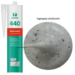 Ramsauer 440 Naturstein Silikon Dichtstoff 310ml - Fugen grau strukturiert - Dicht- & Spachtelmassen für Natursteine wie Marmor und Granit. UV-beständig, elastisch und ohne Randzonenverschmutzung - ideal für stark belastete Fugen und den Einsatz im Lebensmittelbereich.