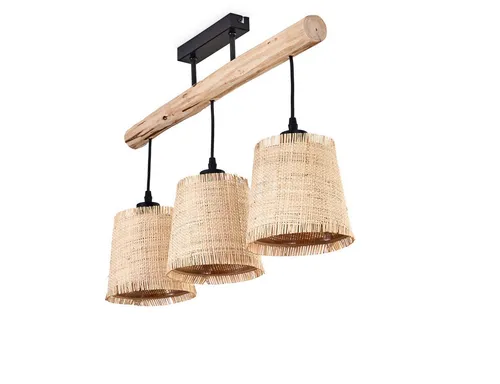 hofstein Deckenleuchte moderne Deckenlampe aus Holz/Metall/Bast in Natur/Schwarz/Beige, ohne Leuchtmittel, Deckenleuchte im skandinavischen Design, 3xE27, ohne Leuchtmittel