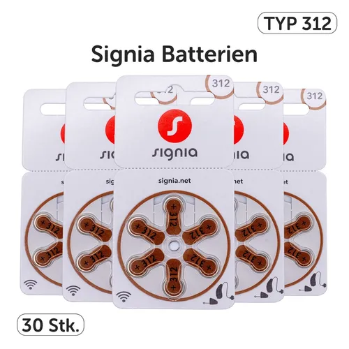 Signia Größe 312 braun - 30x Batterie - Hochleistungs-Zink-Luft-Batterien für Hörgeräte, quecksilberfrei und auslaufsicher. 30 Stück im Vorratspack, Made in Germany – für langanhaltenden Hörgenuss. GRATIS Mikrofasertuch zur sicheren Reinigung!