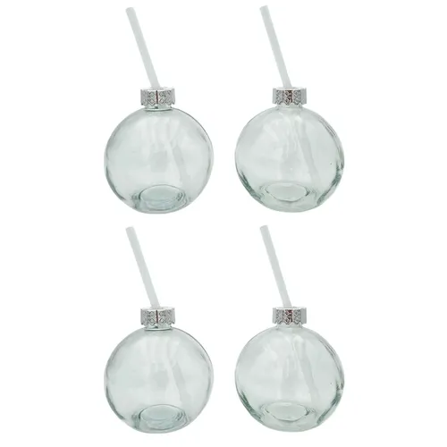 Trinkgläser Weihnachtskugel Trinkhalm Glas transparent Weihnachtskugel 400 ml 4