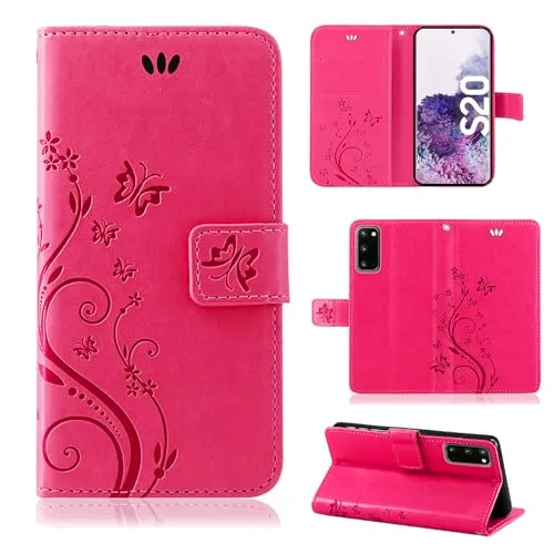 Hülle Kompatibel mit Samsung Galaxy S20 | Klapphülle Schutzhülle mit Kartenfächer Kompatibel für Galaxy S20 | Magnetverschluss Klapphülle | Pink