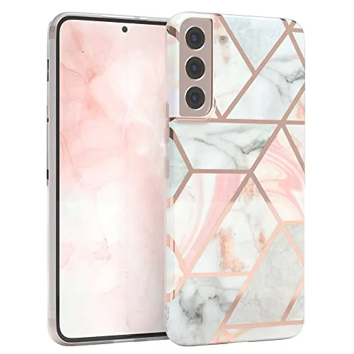 EAZY CASE Handyhülle Silikon mit Kameraschutz kompatibel mit Samsung Galaxy S22 Plus 5G, im Geometrie Design, Geometrie Motiv Hülle, Ultra dünn, Slimcover, Silikonhülle, Backcover, Rosé-Gold