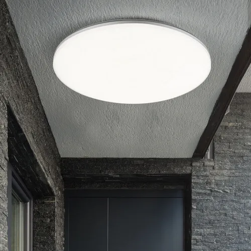 LED Außen Deckenleuchte DORI - Silbern, Rund - Lampen für Außenbereiche, energiesparend mit 1900 Lumen und IP54 Schutzart, ideal für Garten und Balkon.