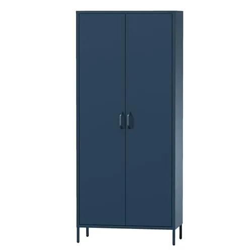 Jan Nowak Garderobenschrank Metall Kleiderschrank Flavio, 2-türig, Dunkelblau - Garderobenschrank mit einzigartigem Design und geräumiger Organisation. Drei Stauraumzonen und leiser Magnetverschluss für ein angenehmes Benutzererlebnis.