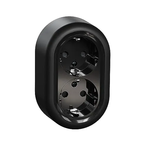 Schneider Electric Elso Schuko-Steckdose, 2-fach, Berührungsschutz, Aufputz, 16A - 250V AC, Renova, schwarz rund, Artikelnummer WDE015996