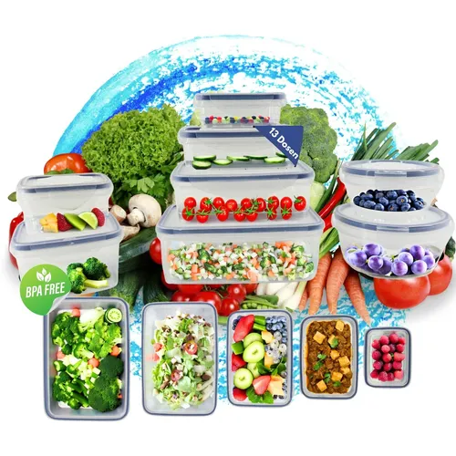 Teile Frischhaltedosen Set 13 Dosen mit Deckeln - Praktisches Set aus 13 luftdichten Vorratsbehältern, ideal für die Aufbewahrung von Lebensmitteln. BPA-frei, mikrowellen- und spülmaschinenfest – perfekt für den täglichen Einsatz!