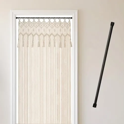 Cozyor Makramee Boho Vorhang mit Stange 70-120 cm - Einfache Montage ohne Bohren in nur 1 Minute. Handgemacht aus 100% Baumwolle, individuell kürzbar und vielseitig als Raumteiler oder Fenstervorhang einsetzbar. Ideal für stilvolle Deko-Ideen!