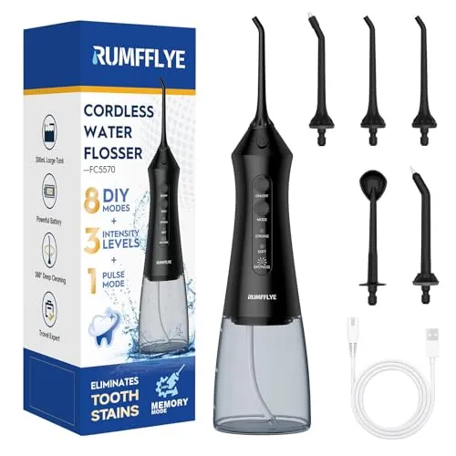 RUMFFLYE Munddusche Kabellos Water Flosser Mundspülung Elektrisch 12 Stufen