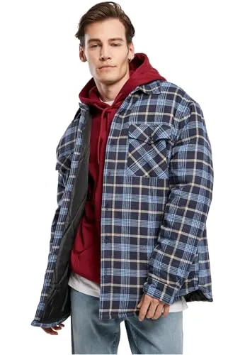 Urban Classics - Plaid Quilted Shirt Jacke hellblau - S - Stylische Übergangsjacke im Karo-Look mit klassischem Schnitt. Aus 100% Baumwolle, bietet sie hohen Tragekomfort und eine lässige Passform. Ideal für urbane Styles und vielseitige Outfits.