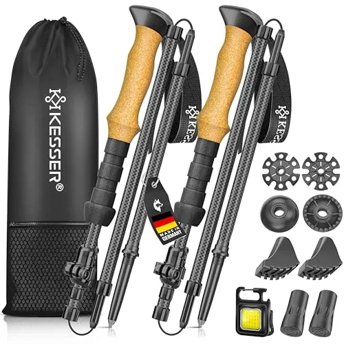 KESSER® Wanderstöcke faltbar Walking Stöcke Carbon Wanderstock Aluminium mit Korkgriff 115-135cm Trekkingstöcke für Damen & Herren zum Wandern, Nordic Walking, Trekking, Skitouren & Bergsport