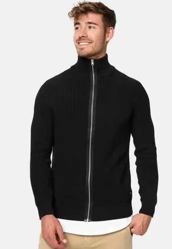 Indicode Herren Dodson Strickjacke - Baumwoll Cardigan für Männer in Black, XL - Funktionsjacken aus hochwertiger Baumwolle, super angenehm zu tragen mit modernem Stehkragen und Reißverschluss aus Metall.
