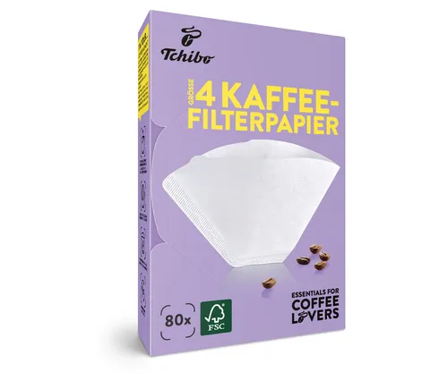 Tchibo Filterpapier Gr. 4 - Weiß - Vorratsdosen für perfekten Kaffeegenuss, extra feinporig für volle Aromenentfaltung und kompostierbar, passend für alle gängigen Handfilter der Größe 4.