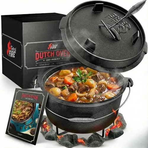 BBQ Dutch Oven [Das Original] - 10,8 Liter Gusseisen Kochtopf Set mit Deckel und Grillfunktion - Entdecken Sie das 10,8 L Dutch Oven Set aus hochwertigem Gusseisen, ideal für große und kleine Gerichte. Der praktische Deckel kann als Grillpfanne genutzt werden und mit dem enthaltenen E-Book erhalten Sie wertvolle Tipps zur Nutzung!