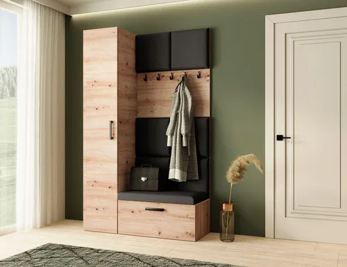 Garderobenschrank MARGARET I+IV – Eiche Artisan + Schwarz