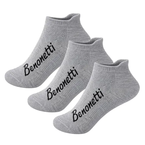 Benonetti Sneaker Socken 3er Pack Baumwolle, atmungsaktiv, weich, schweißabsorbierend, Komfortbund ohne Verrutschen – Premium Halbsocken für Sport, Alltag & Freizeit (39-42, Grau)