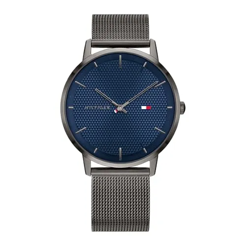 Tommy Hilfiger Analog Quarzuhr für Herren - 1791656 - Armbanduhren für Herren mit elegantem marineblauen Zifferblatt und robustem Rotguss Edelstahl-Mesh-Armband, wasserabweisend bis 3 bar für Alltagstauglichkeit.