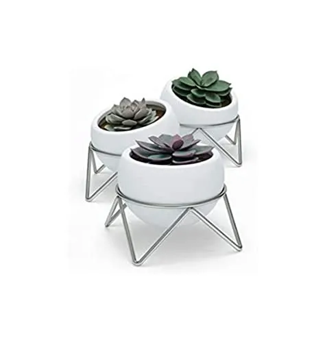 Umbra Potsy Übertopf Set, Weiß/Nickel - Garten-Zubehör: 3-teiliges modernes Übertopfset mit schicker Metallhalterung, ideal für Sukkulenten und Kakteen. Verleihen Sie Ihrem Raum einen frischen Look!