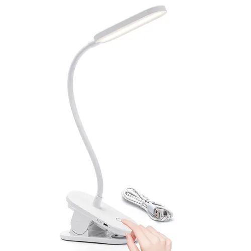 Aigostar LED Leselampe Bett, Dimmbarem Klemmlampe mit 360° Verstellbarem Flexiblem Arm, Wiederaufladbare USB-Leselampe mit 3 Helligkeitsmodi ,4000K