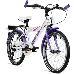Bergsteiger Sydney 20 Zoll Kinderfahrrad, geeignet für 6, 7, 8, 9 Jahre, StVZO, Shimano 6 Gang-Schaltung, Jungen-Fahrrad mit Dynamo-Licht - Weiß/Violett