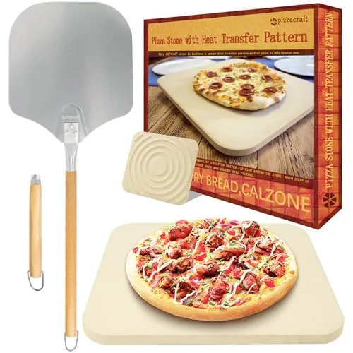 Pizzacraft Pizzastein für Backofen & Gasgrill – inkl. Pizzaschieber – Pizzastein 40 x 35 cm aus Cordierit,mit Wärmeübertragungsmuster,für die Perfekte Knusprige Kruste auf Pizzen & Brot