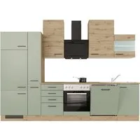 Flex-Well Exclusiv Küchenzeile Cara 310 cm - Schilfgrün matt & Artisan Eiche - Küchenzeilen mit flexibler Montage und pflegeleichten Fronten. Inklusive hochwertiger Elektrogeräte und Arbeitsplatte für eine stilvolle Küchengestaltung!