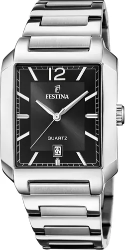 Festina Quarzuhr On The Square F20677/4 - Elegante Herrenuhr mit silberfarbenem Edelstahlarmband und Datum, wasserdicht bis 5 bar – perfekt für jeden Anlass.