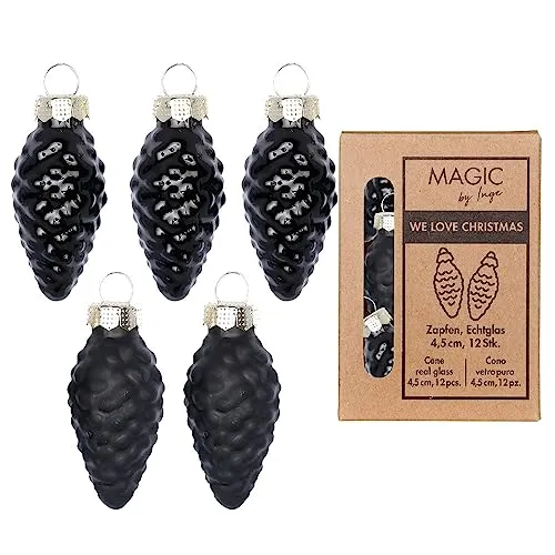 inge-glas Christbaumschmuck Zapfen Glas 4.5cm x 12 Stück in Kartonbox Weihnachtskugeln Ebony Black