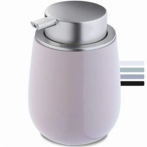KADAX Seifenspender aus Keramik, Spender mit Pumpe aus Kunststoff, Lotions-Pender für Bad, Küche, 12,5 x 9,5 cm, Flüssigseifen-Spender, Spülmittel-Spender, glänzend, rund (rosa)
