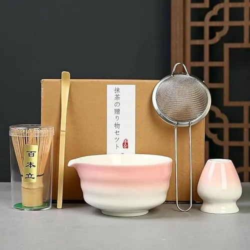 Stück Matcha Whisk Set, Matcha Tea Set, Stylish Matchas Set with Matcha Broom and Filter Sieve, 2 Matcha Löffel, Besenhalter aus Keramik, Geschenk für Matcha-Liebhaber (C) 5