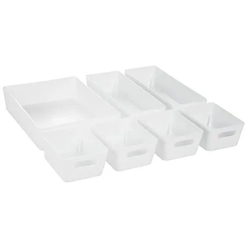 Hummelladen Schubladen Ordnungssystem - 6 cm hoch - 7 Teile in 3 Größen - für 40x38 Schublade - Aufbewahrungsbox weiß - Organizer