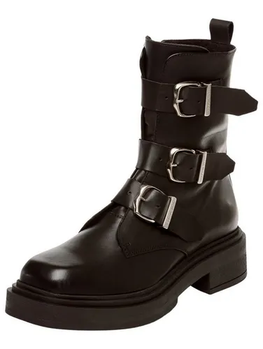 STEVE MADDEN Stiefelette Leder Bikerboots schwarz 39 EU - Wanderschuhe in Größe 39, aus hochwertigem Leder mit 5 cm Blockabsatz, ideal für stilvolle Outdoor-Abenteuer und den Alltag.