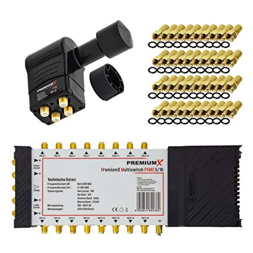 Premium X Multischalter Set 5/16 - Multischalter für 16 Teilnehmer, ideal für 1 Satellitenposition mit Quattro LNB. Flexibel für alle Satelliten und kompatibel mit 8K, 4K UltraHD und mehr.