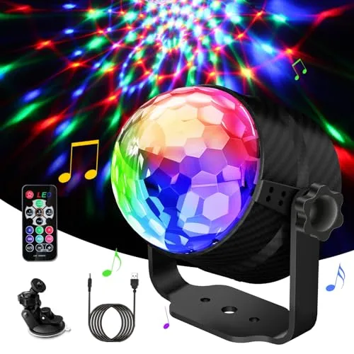 Discokugel LED mit Fernbedienung - 360° Rotierende Party Lampe - Discokugel für beeindruckende Lichteffekte mit 7 Modi, musikgesteuert und einfach zu bedienen. Ideal für Partys, Weihnachten und Kinderfeiern. Plug & Play mit 4m USB Kabel.