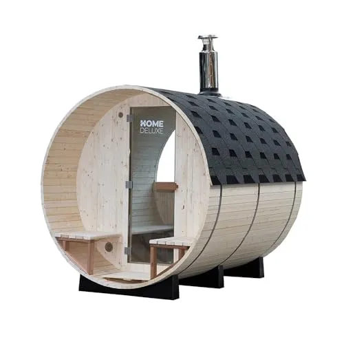 HOME DELUXE Fasssauna mit Holzofen für 4-6 Personen - Fasssauna für den Garten mit Holzofen, ideal für entspannende Stunden im Freien. Bietet Platz für bis zu 6 Personen und überzeugt durch hochwertige Verarbeitung aus Kiefernholz.