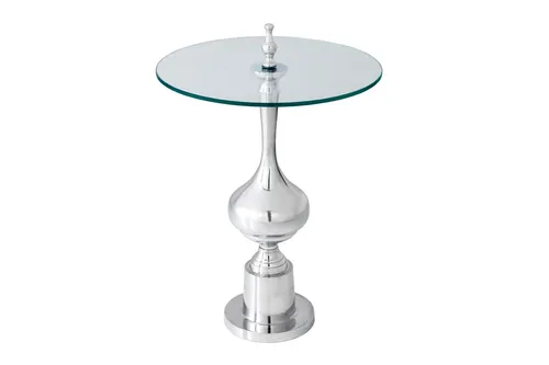 Beistell Tisch rund Ø 44 cm H: 66 cm Hartglas Metall in Silber Wohnzimmer Flur