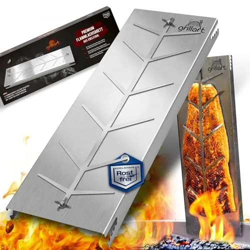 grillart® XXL Premium Flammlachsbrett aus Edelstahl – 180° drehbar & 5-fach verstellbar – Lachsbrett für Grill & Feuerstelle – Robustes Grillzubehör