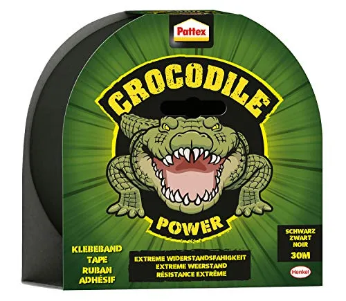 Pattex Crocodile Power Klebeband, starkes Gewebeband mit doppelter Dicke, extreme Widerstandsfähigkeit für schwierigste Reparaturen, Duct Tape für verschiedene Materialien, schwarz, 1 x 30m