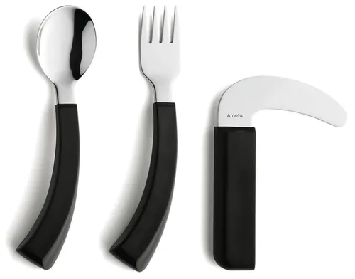 Senioren Besteck Seniorenbesteck Löffel, Gabel und Messer gebogen Rechtshänder