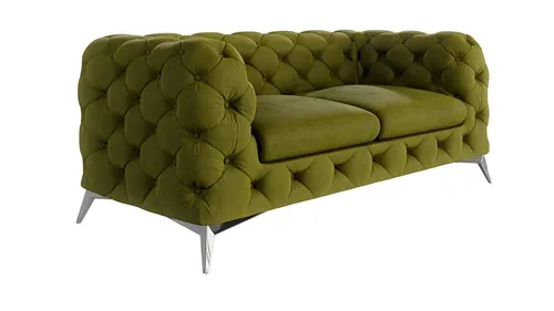 S-Style Möbel Chesterfield-Sofa Kalina, 2-Sitzer mit silbernen Metall Füßen - Chesterfield Sofa für 2 Personen, aus hochwertigem Samtstoff mit luxuriösen Silber Metallfüßen, bietet hohen Komfort und zeitlose Eleganz für Ihr Wohnzimmer.