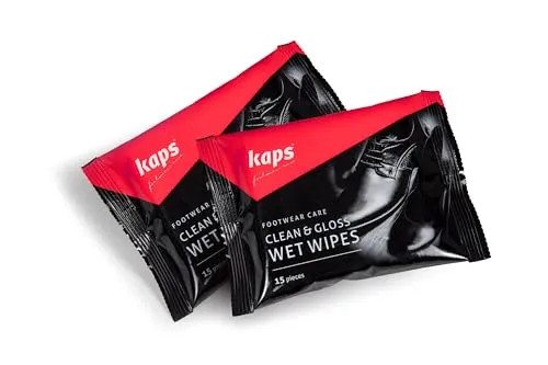 Kaps 2 Packs mit 15 Sauberen und Polnischen Einweg-Feuchttüchern, Reinigungstücher für Schuhe, Handtaschen, Handschuhe, Umhängetaschen, Autositze, Möbel, Turnschuhe aus Nubuk und Veloursleder