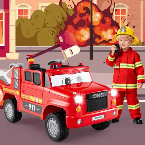 COSTWAY 12V Feuerwehr Elektroauto für Kinder mit Fernbedienung