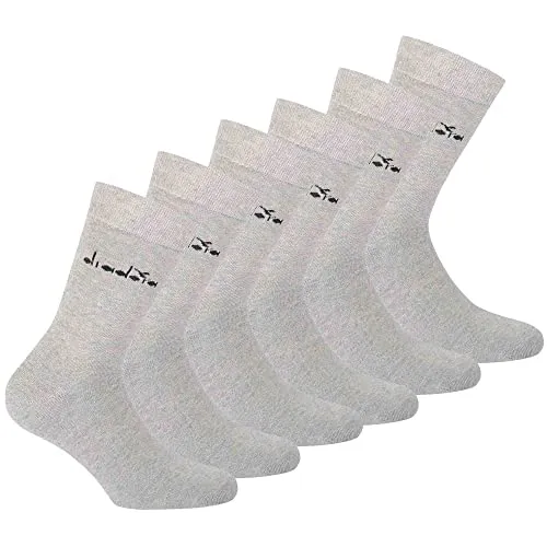 Diadora Unisex Socken, 6er Pack - Sportsocken, Baumwolle, Logo, einfarbig Hellgrau 39-42