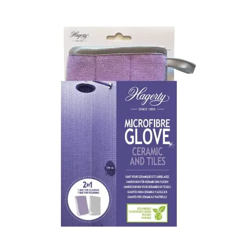 Hagerty Microfiber Glove Tiles & Ceramics Mikrofaserhandschuh 23 x 13 cm I Reinigungshandschuh für Fliesen und Oberflächen aus Keramik wie Badewanne Duschwanne I Kratzfrei & Fusselfrei I Ohne Chemie