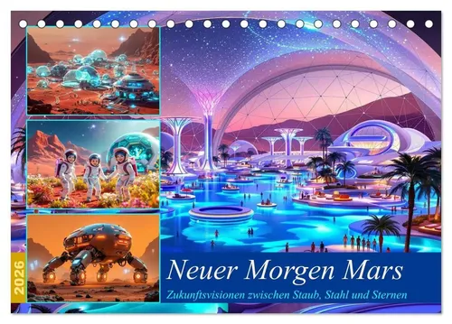Liam Blue Tischkalender 2026 – Neuer Morgen Mars - Kalender im DIN A5 Querformat mit 14 Seiten, inspiriert von Zukunftsvisionen. Ideal für Kunst- und Reisefans, um das Jahr kreativ zu planen.