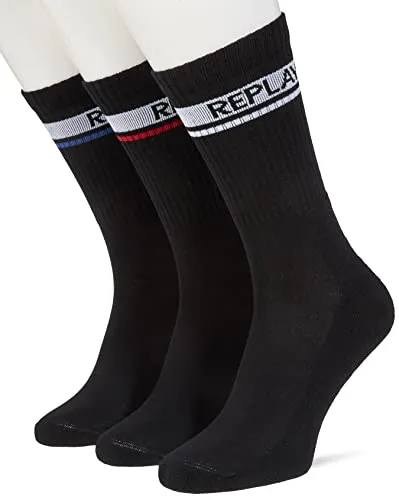 Replay Herren Socken lang Tennissocken, Black/Logo Ass Colours N161 (Schwarz), 39-42
