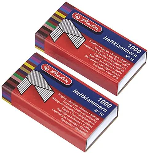 Herlitz Agrafes No. 10, 2 x 1000 Pièces Sur Carte, Galvanisé No. 10