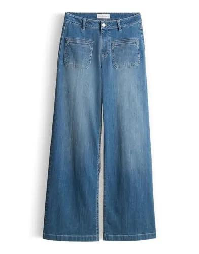 OPUS PANTS Damen Palazzo | Melly Groovy Palazzo Jeans aus BCI Cotton Mix Mid Rise mid Pacific Blue, 38 L32